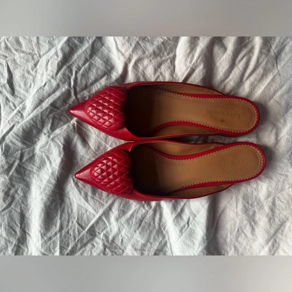 Kate Spade  Red Pointed Toe Mules  8B – Low Block Heel – Slip-On Designer Shoes - Picture 3 of 12